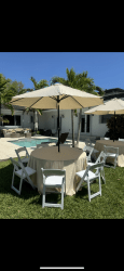 Biege20 1753995104 Round Table, Umbrella, & Linen Rental Set